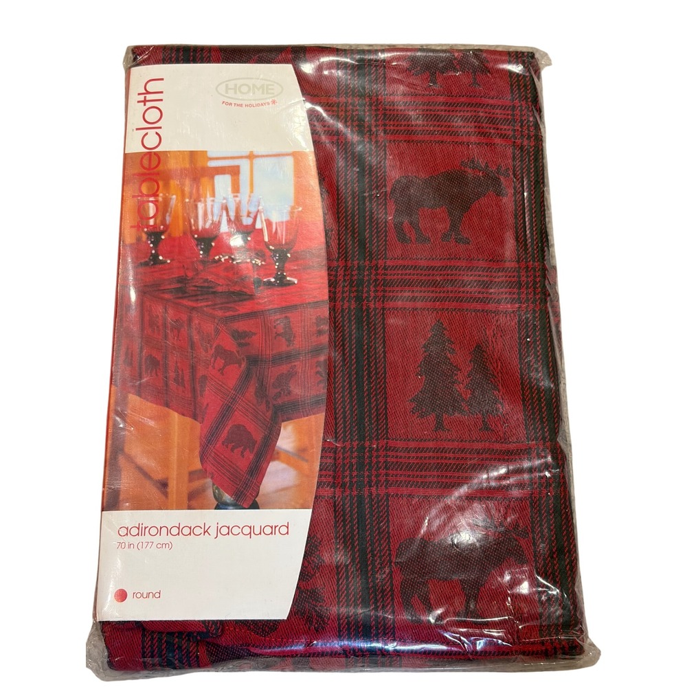 Target Home Adirondack Jacquard Round Tablecloth 70in Red Black Moose Bear